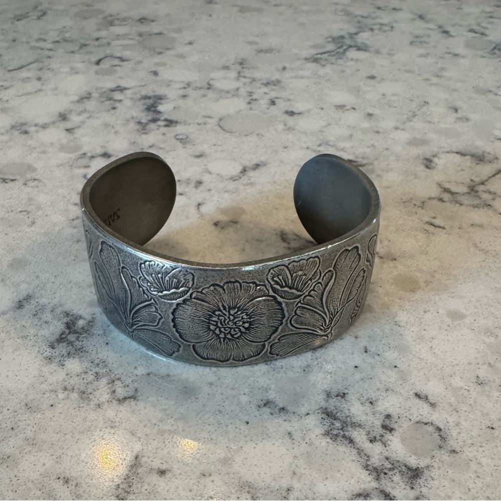 Salisbury Pewter Floral Engraved Silver Cuff Bracelet New